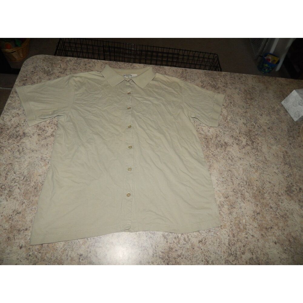 Vintage Boundary Waters Women's Plus 3X Olive Green Cotton Button Front Polo Tee